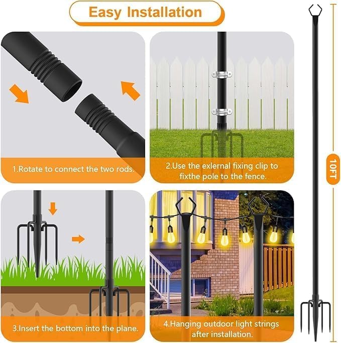 10Ft String Light Poles 2 Pack