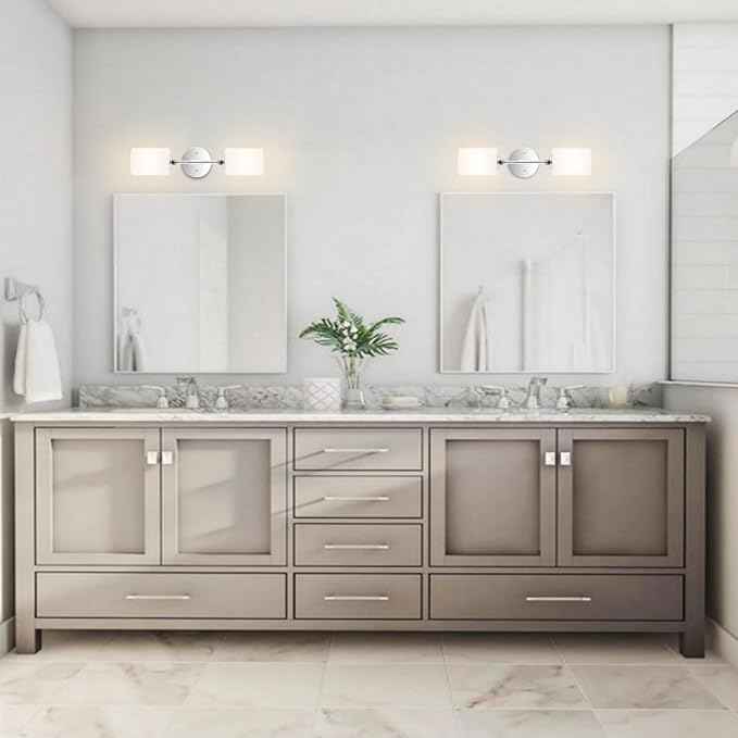 2-Lights Modern Wall Sconce White Cylinder Glass Shades Mid Century Bathroom Vanity Wall Light Fixtures Industrial Wall Lamp for Bedroom Mirror Living Room Restaurant(Chrome Color)