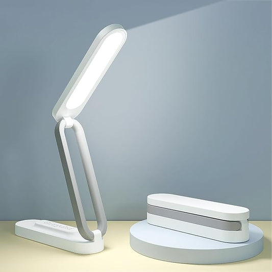 LED Desk Lamp for Office Home & Battery Operated Lamp Rechargeable Lamp Foldable & Portable Light, LED Desk Light Strip, 3 Brightness Dimmable Small Desk Lamp Wireless Reading Lamp (White) - Aura Lighting
