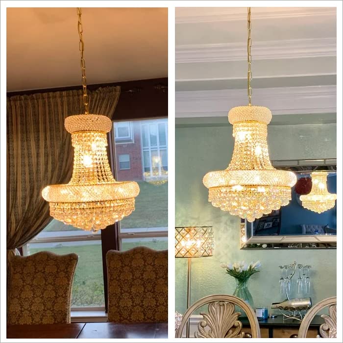 10 Lights Gold Finish Empire Crystal Chandelier Lighting for Dining Room Living Room Foyer Hallway Bedroom Entryway