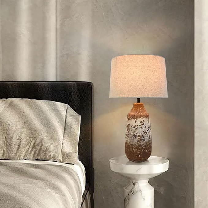 Wabi-sabi Wind Handmade Fabric Earthenware Desk Light New Chinese Style Natural Old Model House Background Wall Desk Lamp Hotel Reception Desk Coffee Shop Table Lamp Living Room Study Lighting Fixture