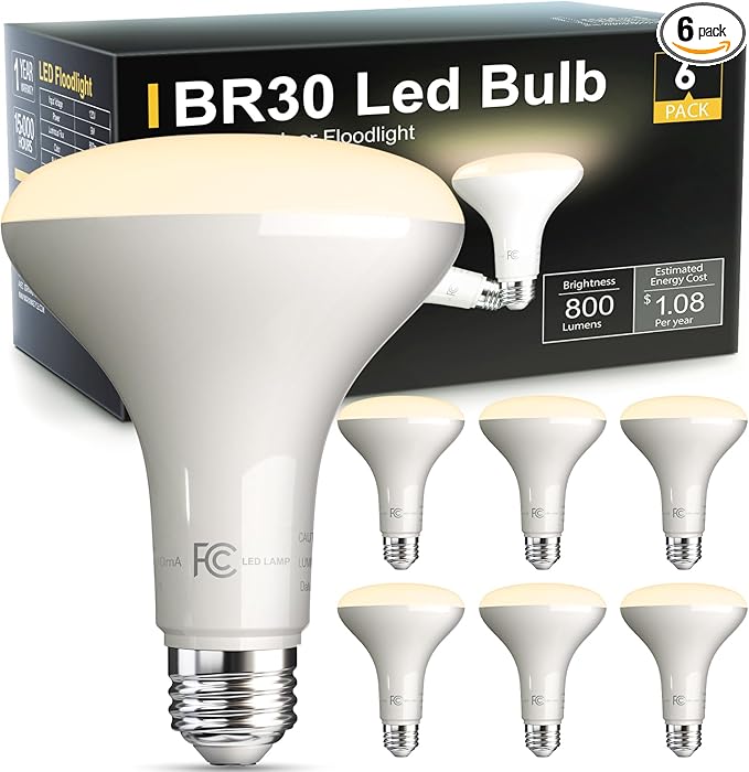 TJOY BR30 LED Light Flood Bulb, 65 Watt Equivalent, Energy Efficient 9W, E26 Standard Base,3000K, Dimmable, 15000 Hour Lifetime, for Ceiling, Recessed Can, Living Room and Kitchen, 6-Pack