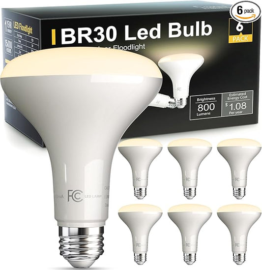 TJOY BR30 LED Light Flood Bulb, 65 Watt Equivalent, Energy Efficient 9W, E26 Standard Base,3000K, Dimmable, 15000 Hour Lifetime, for Ceiling, Recessed Can, Living Room and Kitchen, 6-Pack