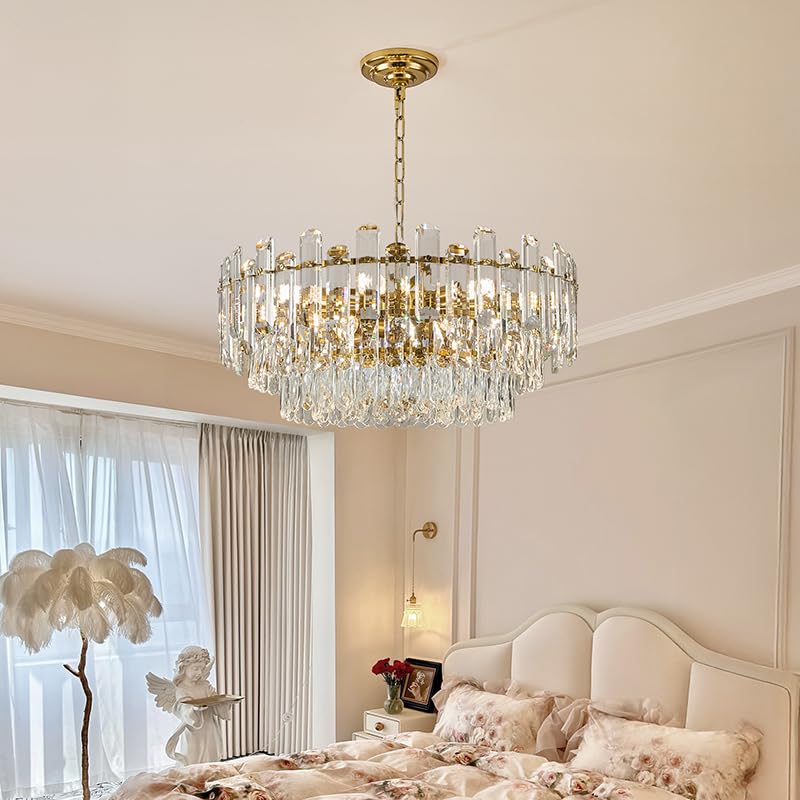 23.6" Gold Crystal Chandeliers Fully Transparent Crystal Modern3