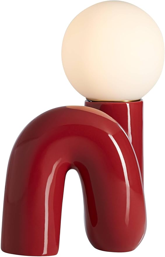 360 Lighting Fondant 11 3/4" Small Mid Century Modern Accent Table Lamp Velvet Red Ceramic Single Glass White Shade Living Room Bedroom Bedside Nightstand House Office Home