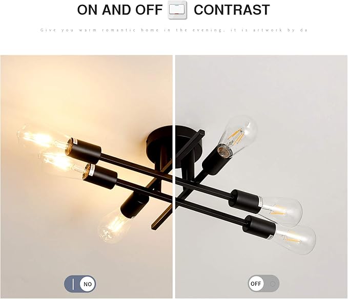ZGLAOJT 6-Lights Semi Flush Mount Ceiling Light Fixture，Black Industrial Chandelier，Farmhouse Lighting for Dining Room Living Room Kitchen Bedroom