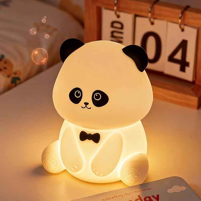 Panda Lamp for Kids Room, Pat Control Panda Light for Breastfeeding, Silicone Night Light Nursery Bedside Lamp, Rechargeable Touch Table Lamp with RGB Mode for Bedrooms/Living Room/Decor/Gift