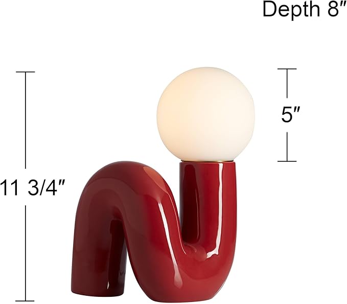 360 Lighting Fondant 11 3/4" Small Mid Century Modern Accent Table Lamp Velvet Red Ceramic Single Glass White Shade Living Room Bedroom Bedside Nightstand House Office Home