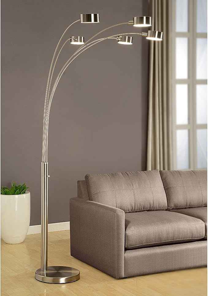 Artiva USA Micah - 5 Arc Floor Lamp w/Dimmer Switch, 360 Degree Rotatable Shades - Bright & Attractive, Brushed Steel