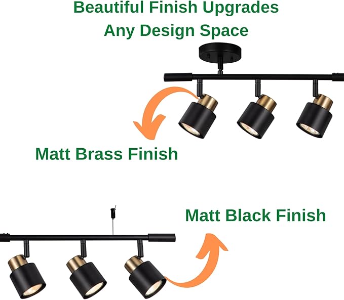 6 Light Track Lighting Kit, Matt Black Brass Finish Adjustable Height with Moden Flush Mount Ceiling Spotlight for Kitchen,Dining,Living Room,Home Improvement - Aura Lighting