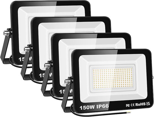 Willpower 4 Pieces 150W LED Flood Lights,13500lm Outdoor Security Lights,IP66 Waterproof Outside Lamp 6000K White Spot Light 110V Exterior Lighting for Yard Backyard House Court Stadium Parking