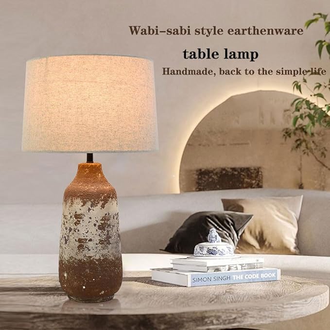 Wabi-sabi Wind Handmade Fabric Earthenware Desk Light New Chinese Style Natural Old Model House Background Wall Desk Lamp Hotel Reception Desk Coffee Shop Table Lamp Living Room Study Lighting Fixture