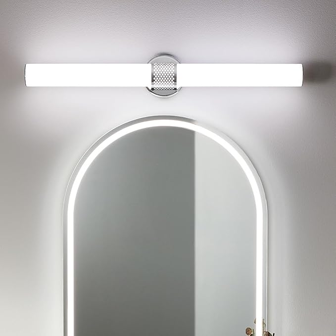 Kichler Sashi 32" LED Large Bath Bar with White Glass in Chrome, Modern, for Vanity, Fireplace, Buffet, Hallway, Vanity Mirror, (32" W x 5" H) 55193CHLED