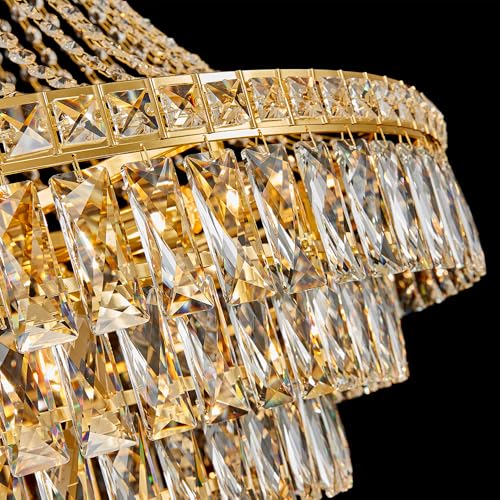 Large Gold Luxury Crystal Chandeliers 26 Lights Modern Chandelier for High Ceilings Crystal Pendant Light Fixture Foyer Staircase Hallway Entryway Banquet Hall Lobby 63" H x 30.7" D