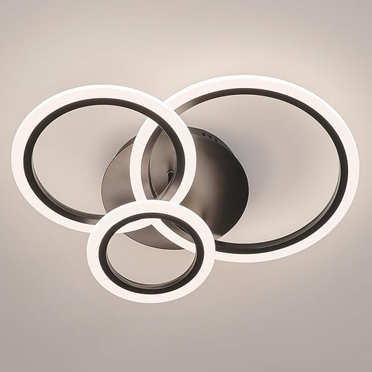 18.12'' Modern LED Ceiling Lights, Acrylic 3-Rings LED Flush Mount Light Fixture, Dimmable 3CCT 3000K/4000K/5000K Adjustable Flushmount for Bedroom, Kitchen, Hallway - Aura Lighting