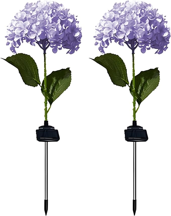 2 Piece Solar Flower Landscape Lighting, Hydrangea Stake Lamps For Garden, Waterproof And