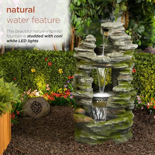 WIN1648 39" Stacked Stone Rainforest Fountain with Cool White LED Lights