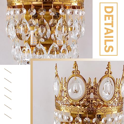 Glam Crystal Wall Sconces Gold Wall Light Empire Luxury Vanity Lighting for Bedroom Living Room Dining Room Wall Lighting Fixtures Set of 2 (2 Count)