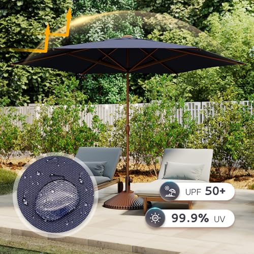 11FT Outdoor Patio Umbrella Outdoor Table Umbrella with Crank Market Umbrella 6 Sturdy Ribs UV Protection Waterproof and Push Button Tilt for Garden Deck Backyard Pool