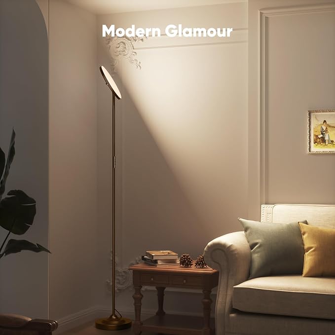 36W LED Floor Lamp, Super Bright Standing Lamp, Modern Stepless Dimmable Torchiere Tall Lamp with Remote Control, 350°Rotating Head Reading Floor Lamp for Living Room, Bedroom, Office - Brown - Aura Lighting