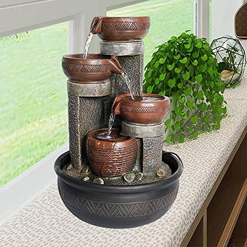 15.7" H 4 Tier Indoor Tabletop Waterfall Fountain with LED Lights Desktop Fountains Calming Sound for Home Office Decor