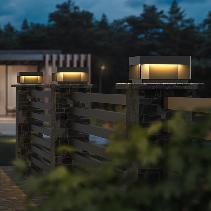 Modern Solar Landscape Post Light, 9.8" Outdoor IP54 Waterproof Luxury Fence Deck Pillar Cap Patio Garden Decoration Lantern Column Lamp with 3 Different Lighting Color