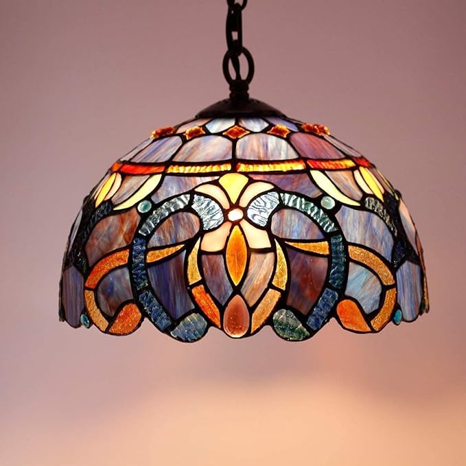 Tiffany Lamp Shade Replacement 12X6 Inch Stained Glass Lampshade Only 1-5/8-Inch Fitter Opening for Arched Floor Lamp, Torchiere Lamp, Pendant Light (Blue Purple)