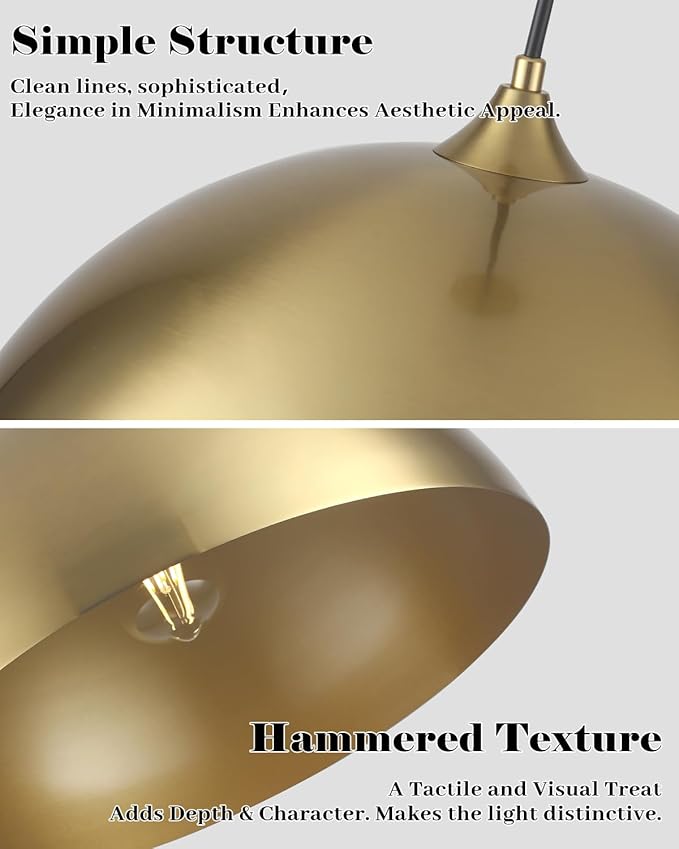 Gold Pendant Light 3 Packs, Gold Dome Pendant Light 16 inch, Large Pendant Lights Kitchen Island, Industrial Farmhouse Pendant Lights for Kitchen Island, Dining Room, Cafe, Bar