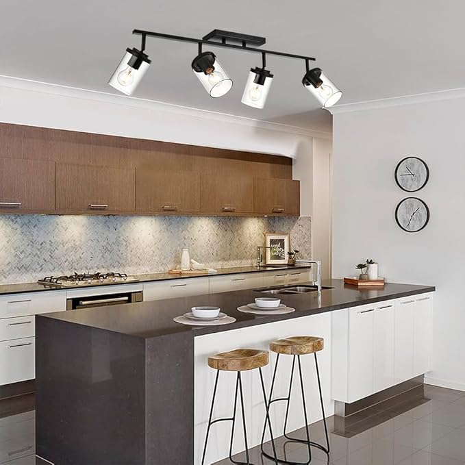 BONLICHT Ceiling Spotlights Track Lighting Kit 4 Light Bathroom Vanity Lighting Black Modern Multi-Directional Ceiling Mount Fixture Industrial Farmhouse Sconces Wall Mount Lamp with Clear Glass Shade - Aura Lighting