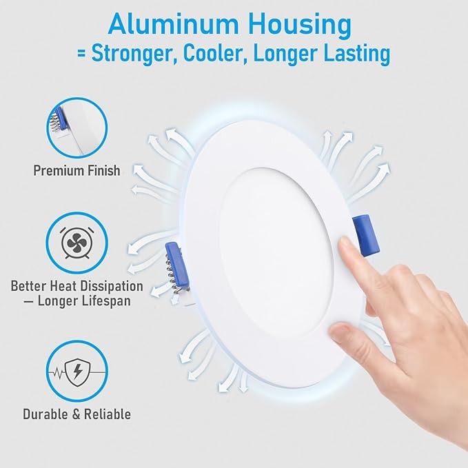 TORCHSTAR Basic Series 12-Pack 4 Inch Ultra-Thin LED Recessed Lighting with Junction Box, CRI90, Aluminum, 5000K Daylight, 5%-100% Dimmable Slim Recessed Downlight, 9W 810LM, ETL and Energy Star