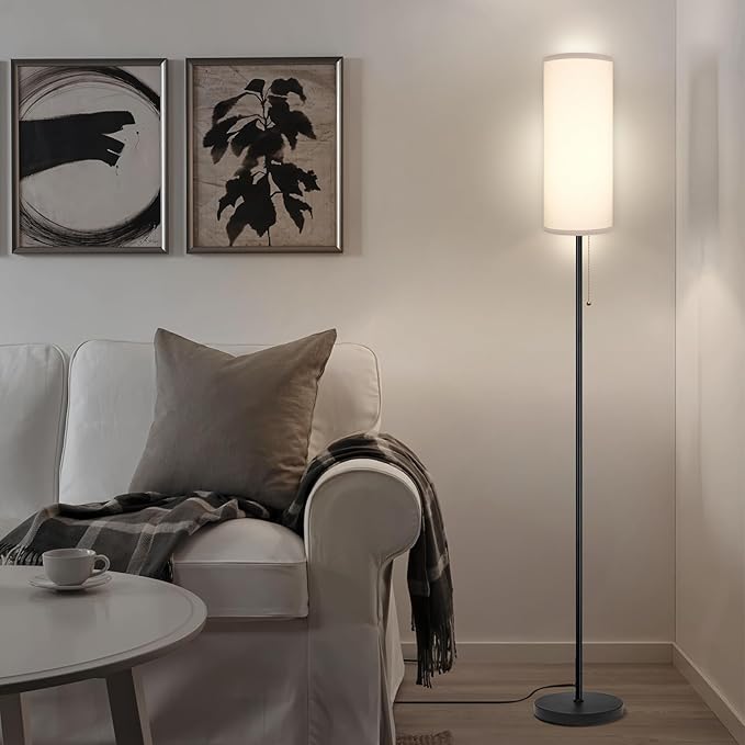 Floor Lamp for Living Room, Modern Standing Lamps with Lampshade, Minimalist Tall Lamp with Chain Switch for Living Room, Bedroom, Kids Room, Office,Standing Lamp LED Bulb Included (White Shade) - Aura Lighting