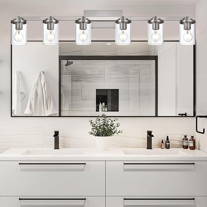 BONLICHT Transitional 6-Light Glass Track Lighting Kit Directional Ceiling Spot Light Brushed Nickel Modern Bathroom Vanity Wall Lights for Kitchen Living Room Office, Flexibly Rotatable Light Head - Aura Lighting