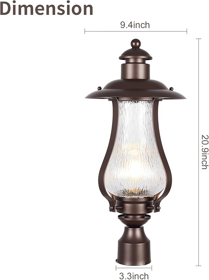 Treekee Outdoor Post Light Fixture, Vintage Brown Pole Lantern with Wood Grain Glass, Farmhouse Exterior Post Lamp with E26 Socket for Garden, Pathway, Patio, Porch, Courtyard, Driveway, Street - Aura Lighting