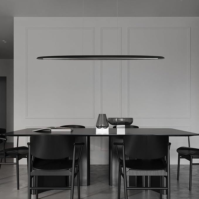 59inch Integrated Led Pendant Light 40w Dimmable Wood Black Linear Pendant Lighting Led Modern Island Light with Black Finish for Living Room Dining Room Billiard & Pool Lights - Aura Lighting