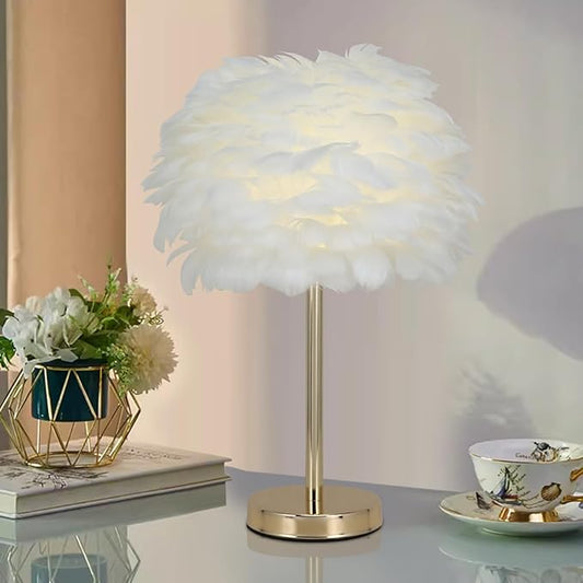 ZYLEIESENBAO Chic White Feather Lamp Creative Feather Bedside Lamp Cute Furry Nightstand Light Gold Stand Fluffy Table Lamp Atmosphere for Girl Bedroom Living Room Entry Hotel Wedding Gift - Aura Lighting