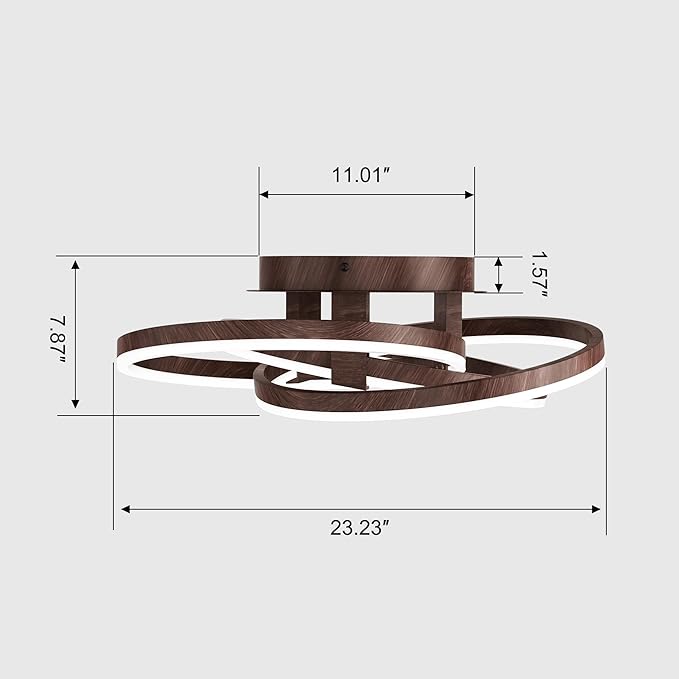 Maxax 23.5" Led Ceiling Light Fixture, Modern 3 Rings Flush Mount Chandelier, Close to Ceiling Lamp for Bedroom Living Room Dining Room Kitchen, ETL Listed, Walnut Color