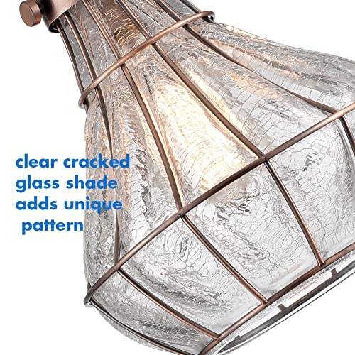 Vintage Pendant Light Red Copper Crack Glass Shade Wire Cage