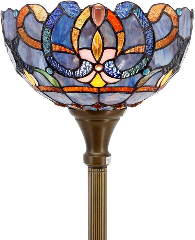 WERFACTORY Tiffany Floor Lamp Blue Purple Cloud Stained Glass Light 12X12X71 Inches Pole Torchiere Standing Corner Torch Uplight Decor Bedroom Living Room Home Office S558 Series (Blue Purple)