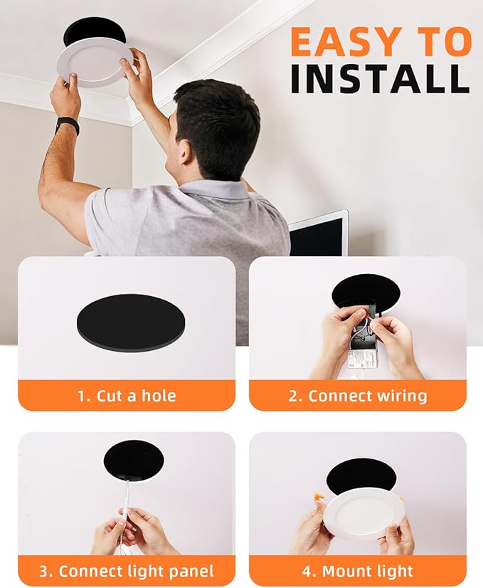 ZYC 4-Inch LED Recessed Lighting - 9W Ultra-Thin LED Ceiling Lights,2700-5000K Selectable,5CCT Dimmable Canless Wafer Downlight,800LM High Brightness,Dimmable Can Lights,Pack of 24 Black.