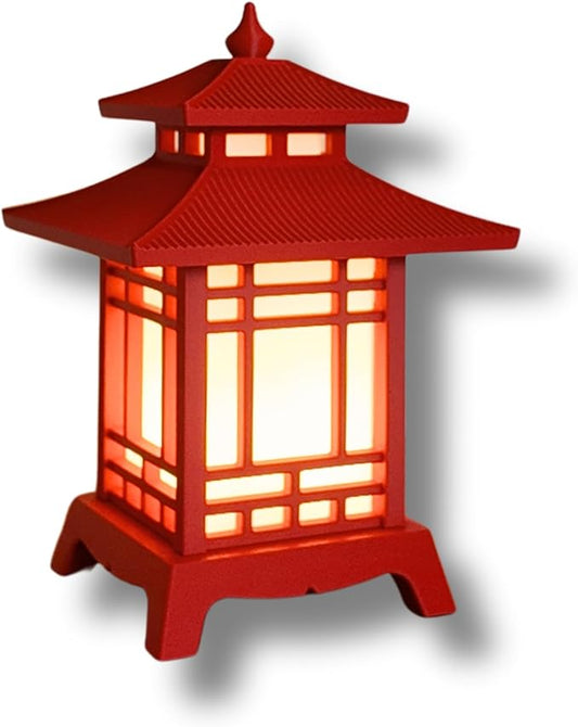 Japanese Pagoda Lantern - Exquisite Japanese Decor for Home and Room | Unique Desk Lamp and Table Lamp Design | Mini Japanese Lantern Transforms Any Space (Crimson Red)