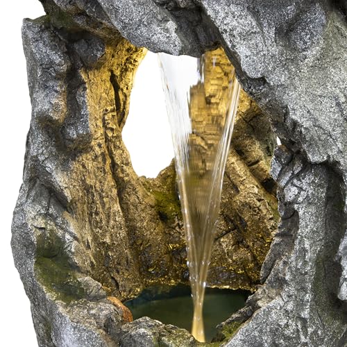 41" Tall Outdoor Cascading Rainforest Rock Waterfall Floor Fountain with LED for Gardens