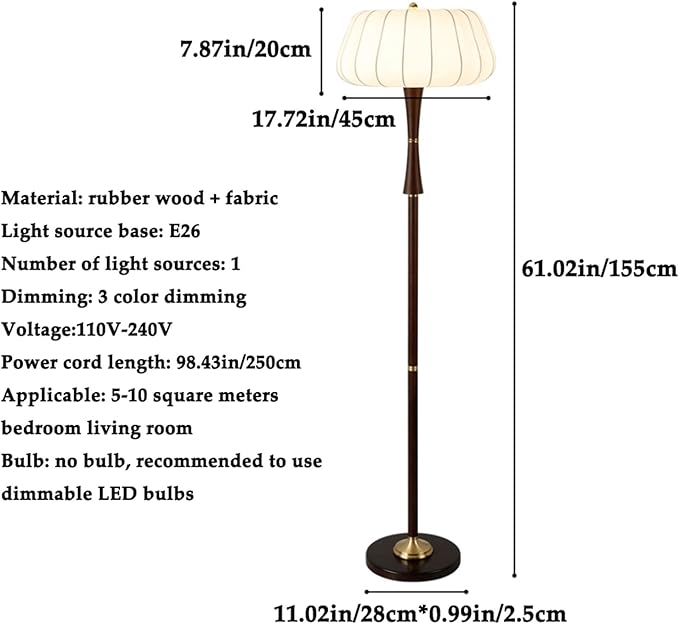 Light Luxury Hotel Bedside Floor Lamp French Wabi-Sabi Style Rubberwood Fabric Standing Lamp H61” E26 3 Tone Light Study Office Torchiere Farmhouse Villa Rustic Lighting Fixture