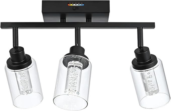 MELUCEE 3 Lights LED Track Lighting Kit Ceiling Bathroom Vanity Light Fixtures Wall Mounted Lamp Black Finished with Flexibly Rotatable Light Heads, Built-in LED Chips, 5-Color Temperature Adjustable - Aura Lighting