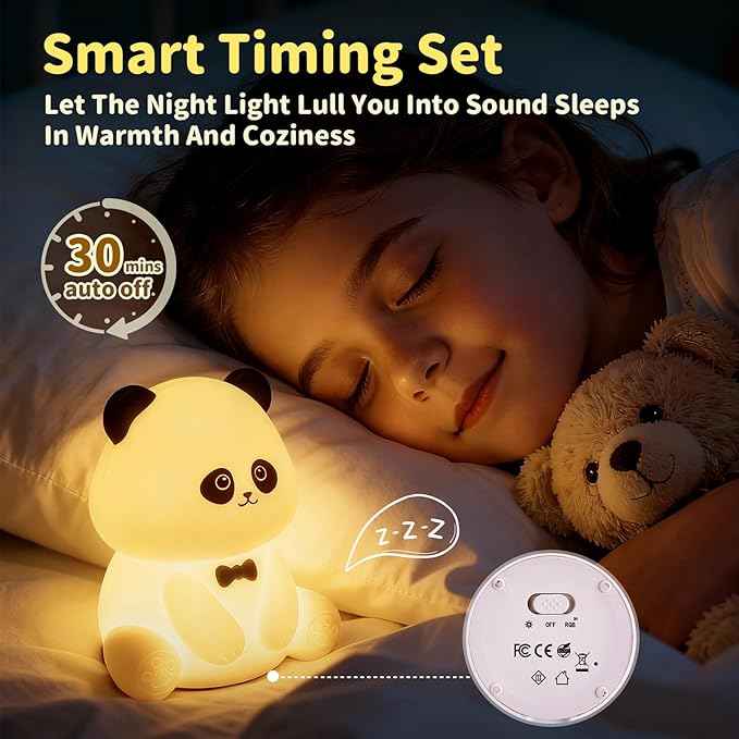 Panda Lamp for Kids Room, Pat Control Panda Light for Breastfeeding, Silicone Night Light Nursery Bedside Lamp, Rechargeable Touch Table Lamp with RGB Mode for Bedrooms/Living Room/Decor/Gift