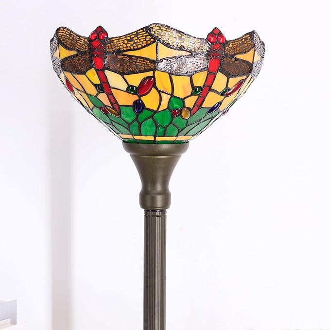Tiffany Lamp Shade Replacement 12X6 Inch Stained Glass Lampshade Only 1-5/8-Inch Fitter Opening for Arched Floor Lamp, Torchiere Lamp, Pendant Light (Green Yellow)