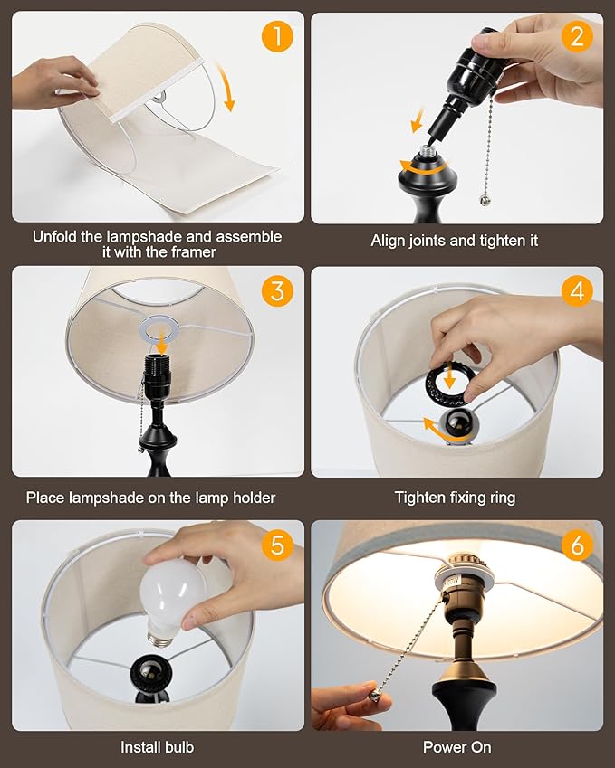 22'' Table Lamp for Living Room Set of 2: Farmhouse Table Lamp for Night Stands, 3-Way Dimmable Rustic Lamp with USB C+A Charging Ports, Side Table Lamp with Linen Fabric Shade, LED Bulbs Included