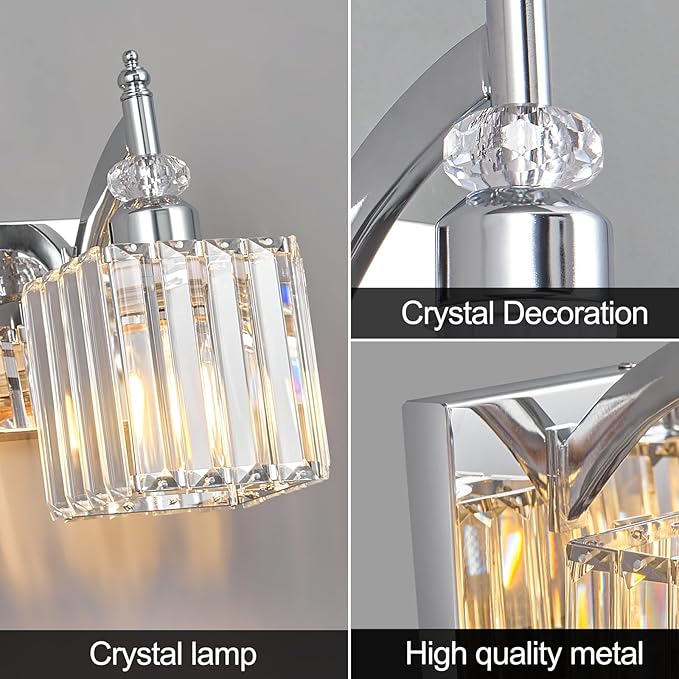 Modern Wall Sconces Set of Two Chrome Wall Sconces Indoor Wall Lamp Crystal Wall Light Wall Mounted Room Sconce Wall Lighting Bathroom Vanity Light Fixtures