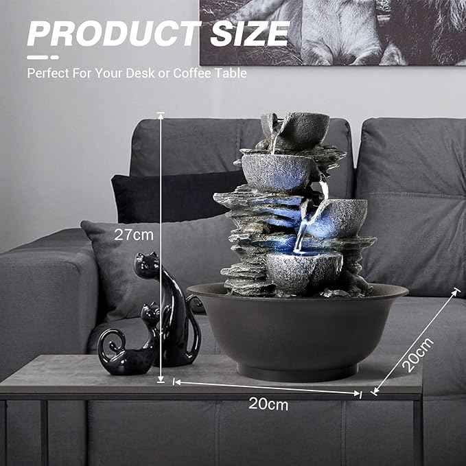 WICHEMI Tabletop Fountain Warer Fountains Indoor Waterfall Fountain Indoor Relaxing Water Feature Meditation Fountains with LED Light for Home Office Bedroom Decor (Style 15)