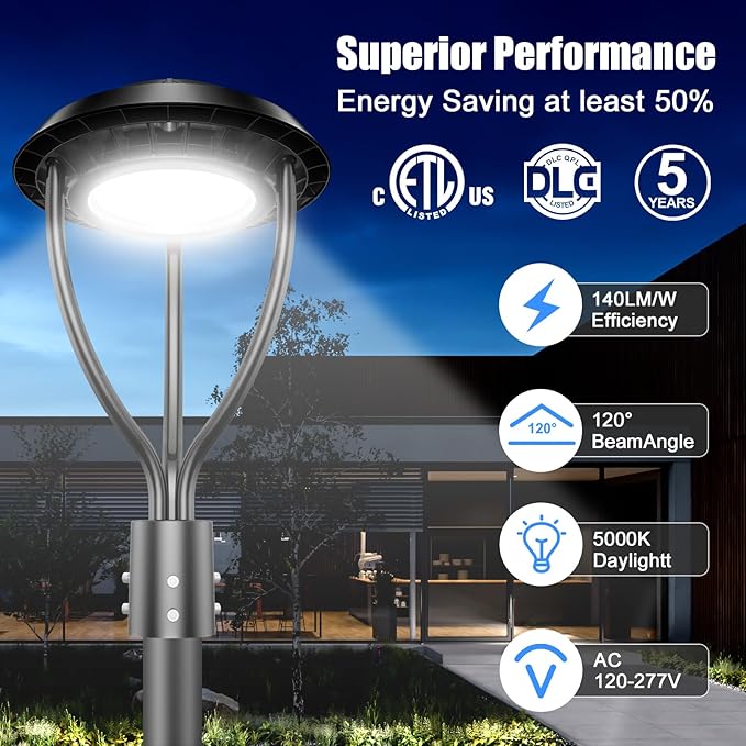 10Pack LED Post Top Light with Photocell, 80W 64W 48W Adjustable, 12000LM Adjustable CCT 3000/4000/5000K Outdoor Pole Lights, IP65 Waterproof Commercial LED Post Light Fixture ETL DLC Listed - Aura Lighting