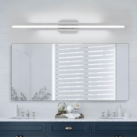 VitaLink 48 Inches Long Nickel LED Modern Bathroom Vanity Light Fixtures 25W Dimmable 5CCT Vanity Light Bar Over Mirror 3-Light Wall Light for Bathroom Over Mirror Picture Light